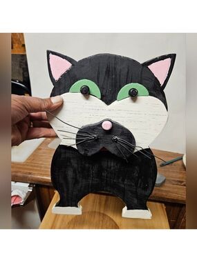 Handcrafted Large Wood Cat/Dog Feeding Station or Planter (dishes not included)